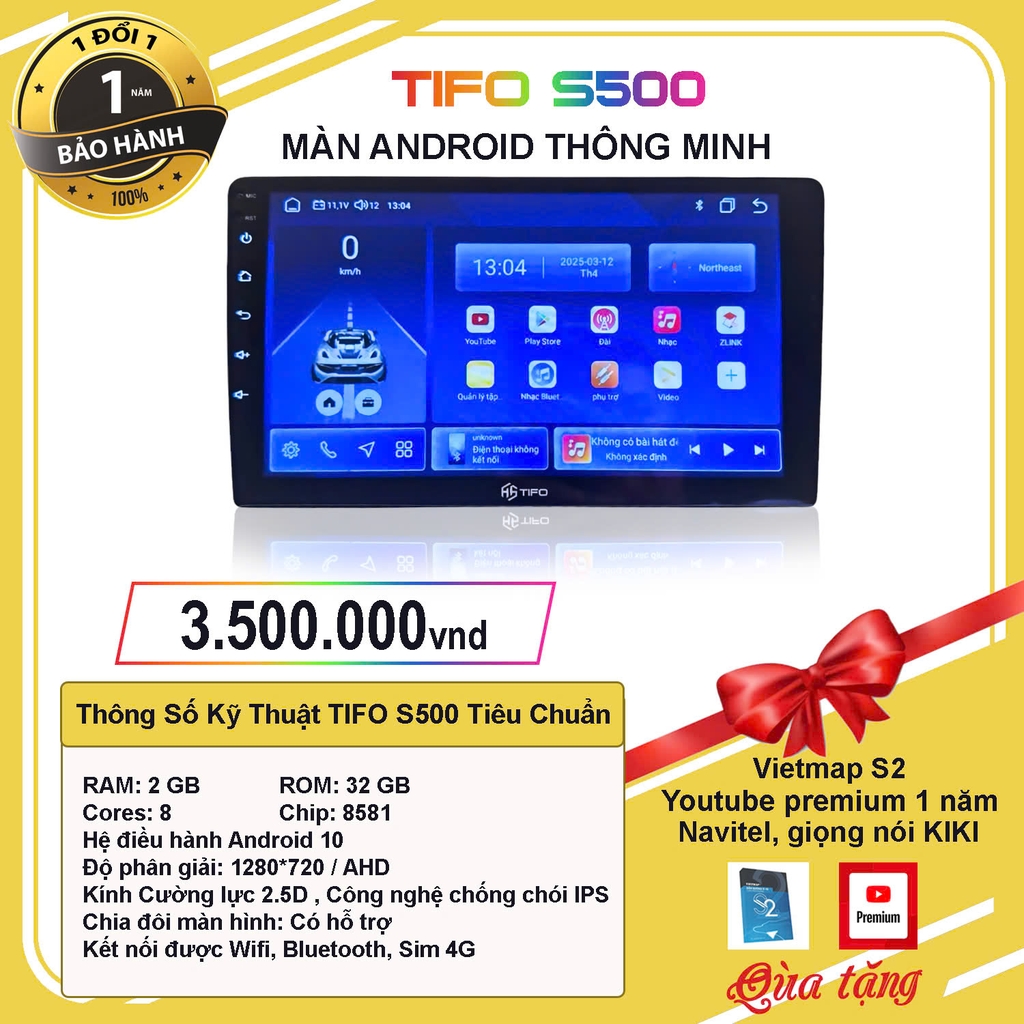 TIFO S500 – MÀN HÌNH ANDROID THÔNG MINH TIÊU CHUẨN, GIÁ THÀNH HỢP LÝ