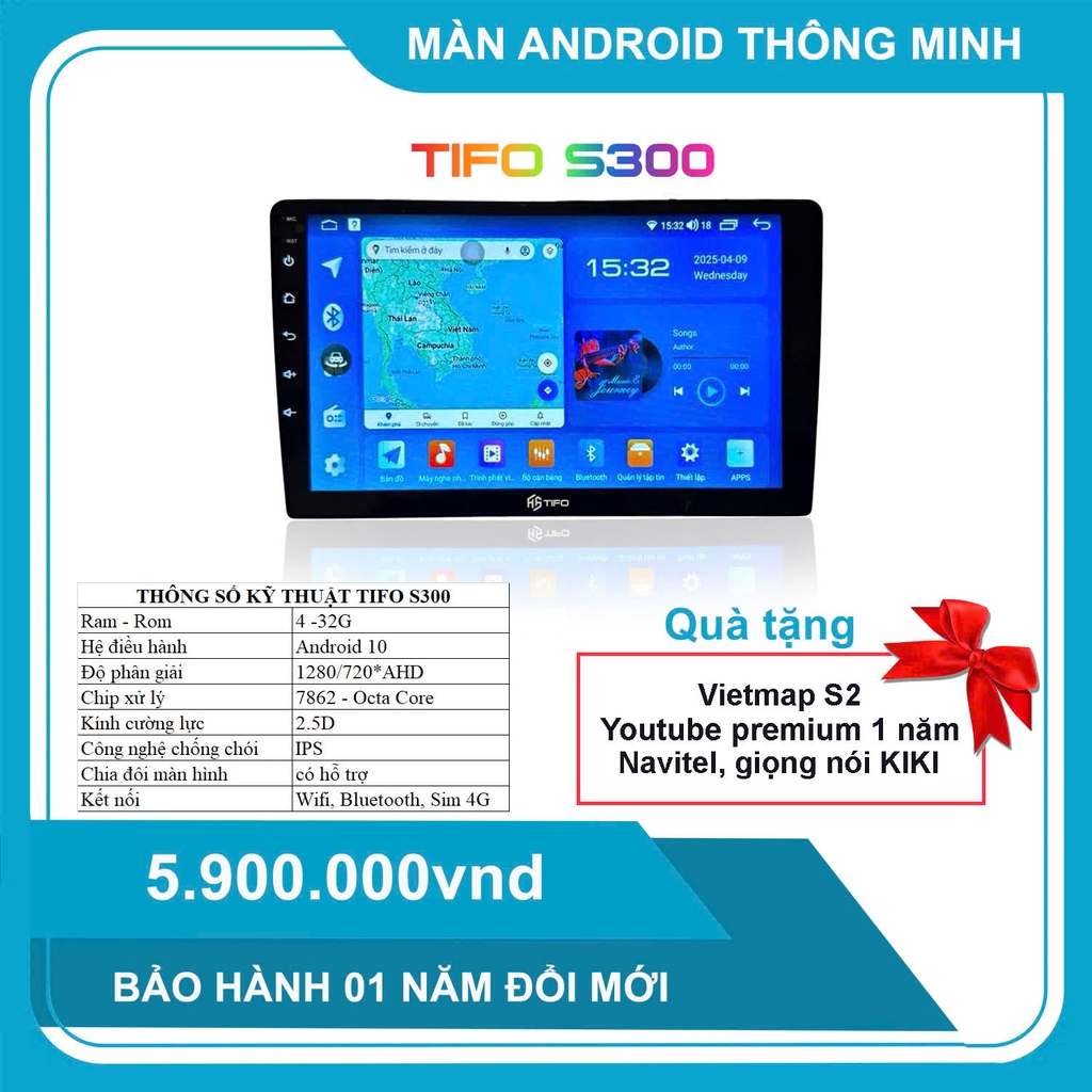 MÀN HÌNH ANDROID TIFO S300 + CAMERA 360 TOÀN CẢNH
