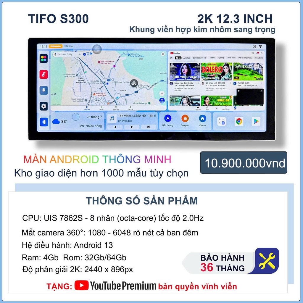 Màn hình Android TIFO S300 2K - Công nghệ mới cho xe hơi