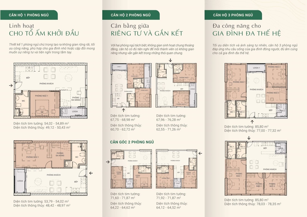 Mặt bằng thiết kế căn hộ An Zen Residences 1-2-3 phòng ngủ