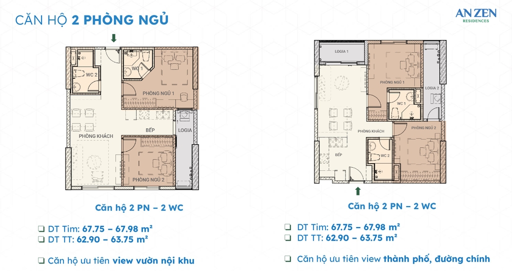 Mặt bằng căn hộ 2 phòng ngủ An Zen Residences