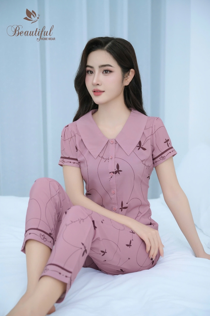 Y676A Lụa Mango quần dài HỒNG cổ vòng hình 4 lá