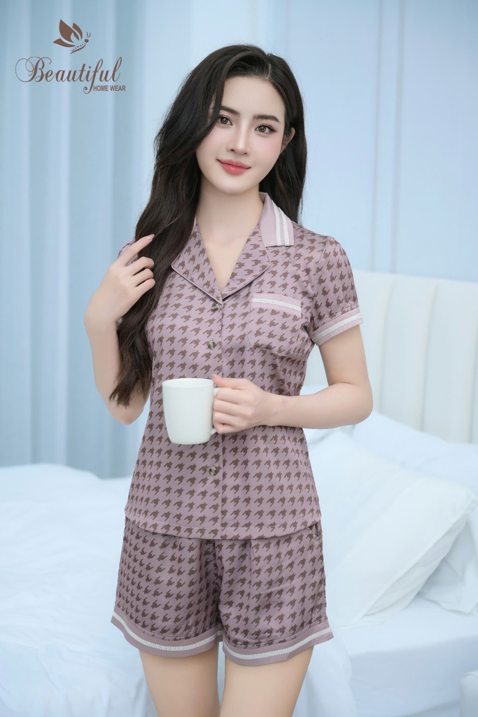 Y683A Lụa satin quần đùi NÂU răng sói PJM