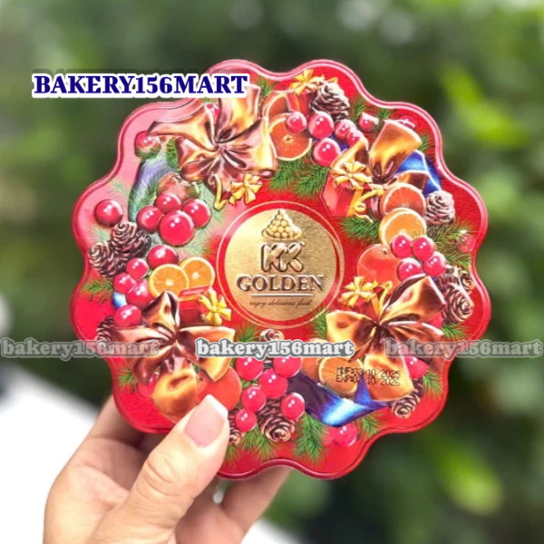 BÁNH KẸO TẾT Socola KK Golden hộp thiếc 88g thiết kế hình vòng nguyệt quế -  {{store}}
