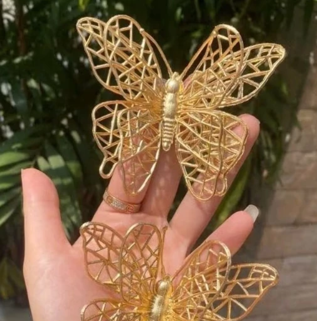 Sỉ combo 10 -50 Bướm Mạ Đồng Trang Trí Giỏ Quà Tết – Bướm Vàng Decor 3D – Phụ Kiện Gắn Giỏ Quà/Shop Hoa -156mart