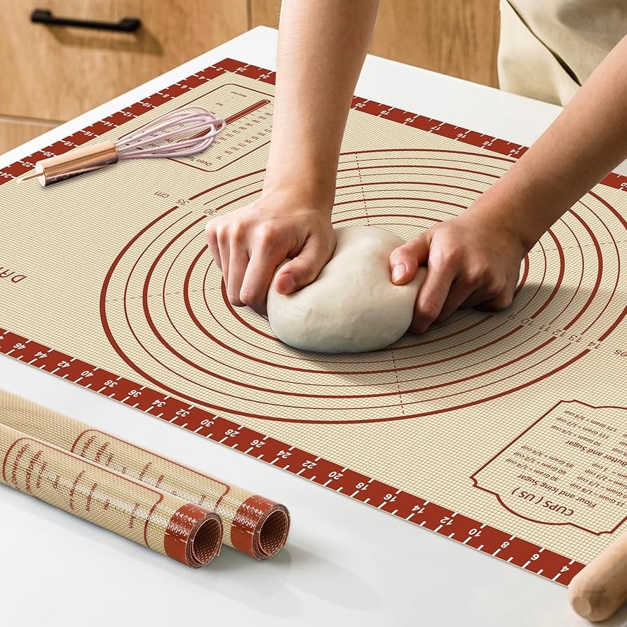 Mua 1 Tặng 2 - Thảm nhào và cây lăn bột silicone 45x60, thảm cán silicone nhà bếp