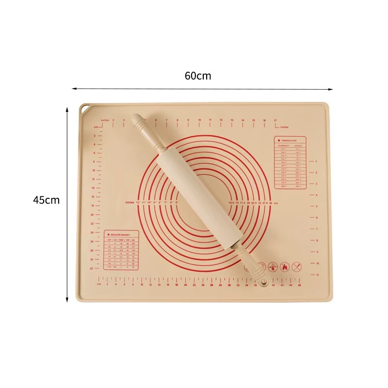 Mua 1 Tặng 2 - Thảm nhào và cây lăn bột silicone 45x60, thảm cán silicone nhà bếp