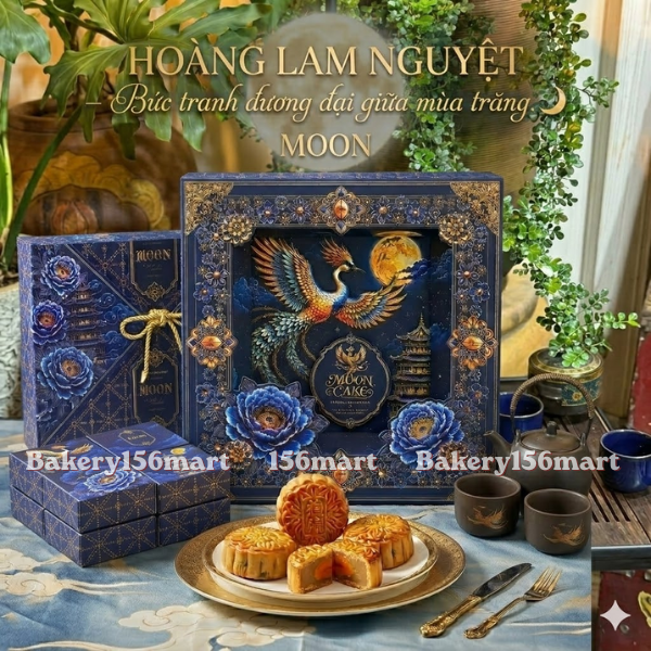 HỘP TRUNG THU HOÀNG LAM NGUYỆT – HỘP 4 BÁNH 150–250G | Giấy mềm, tự gấp xếp, thiết kế nghệ thuật đương đại {{store}}