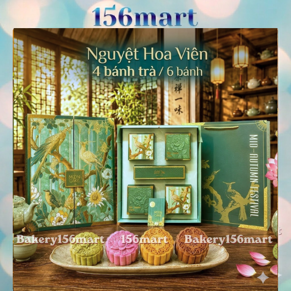 Hộp Trung Thu Nguyệt Hoa Viên 4 Bánh Trà | 6 Bánh Cao Cấp | Hộp Cứng Gấp Gọn - {{store}}