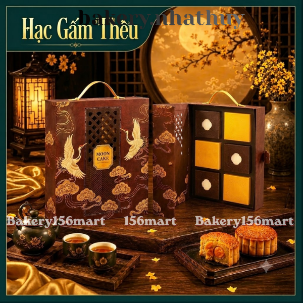 BST Hộp Trung Thu Cao Cấp Thượng Uyển | Hạc Gấm Thêu 4 Bánh Trà | 6 Bánh 150g-250g - {{store}}