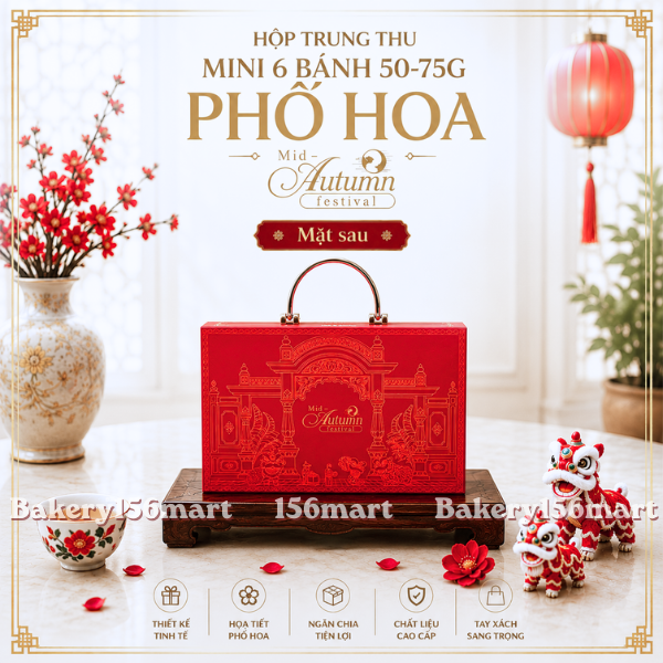 [SIÊU XINH] Hộp Trung Thu Mini Cứng 6 bánh (50g-75g) - PHỐ HOA -  {{store}}