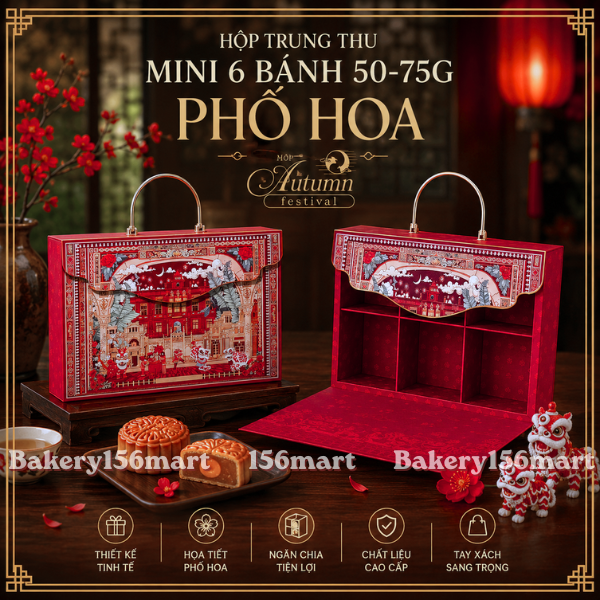 [SIÊU XINH] Hộp Trung Thu Mini Cứng 6 bánh (50g-75g) - PHỐ HOA -  {{store}}