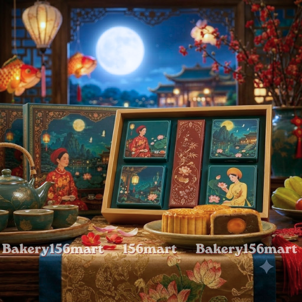 HỘP TRUNG THU NGUYỆT NƯƠNG 4 Bánh +1Trà