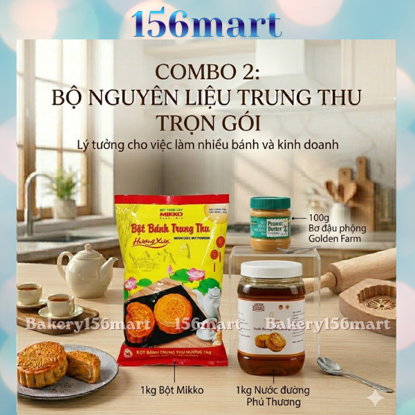 COMBO VỎ BÁNH NƯỚNG:Gồm bột trộn sẵn mikko+ nước đường bánh nướng + bơ đậu phộng