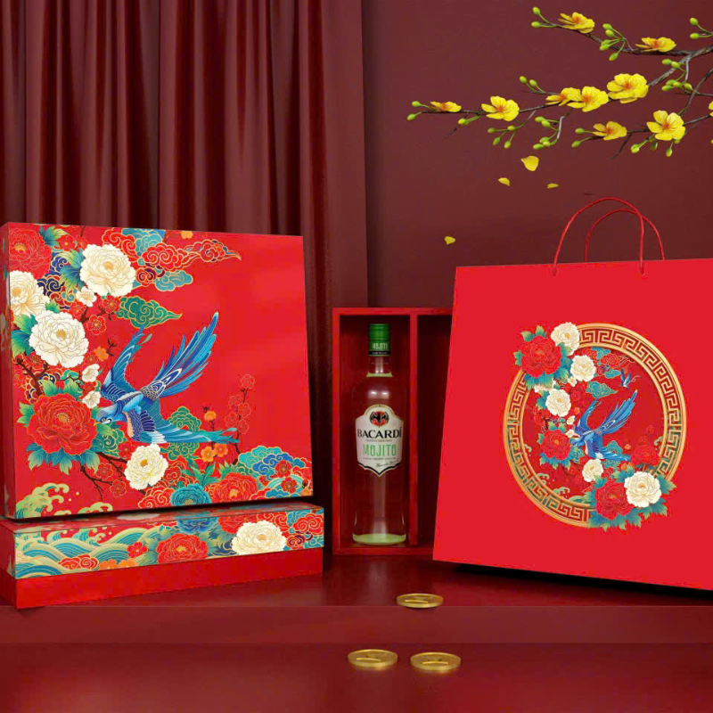Hộp Quà Tết LỚN 2026 (Có khay định hình đựng rượu) size 36x32x9cm mẫu xuân như ý/xuân thịnh vượng/lộc xuân