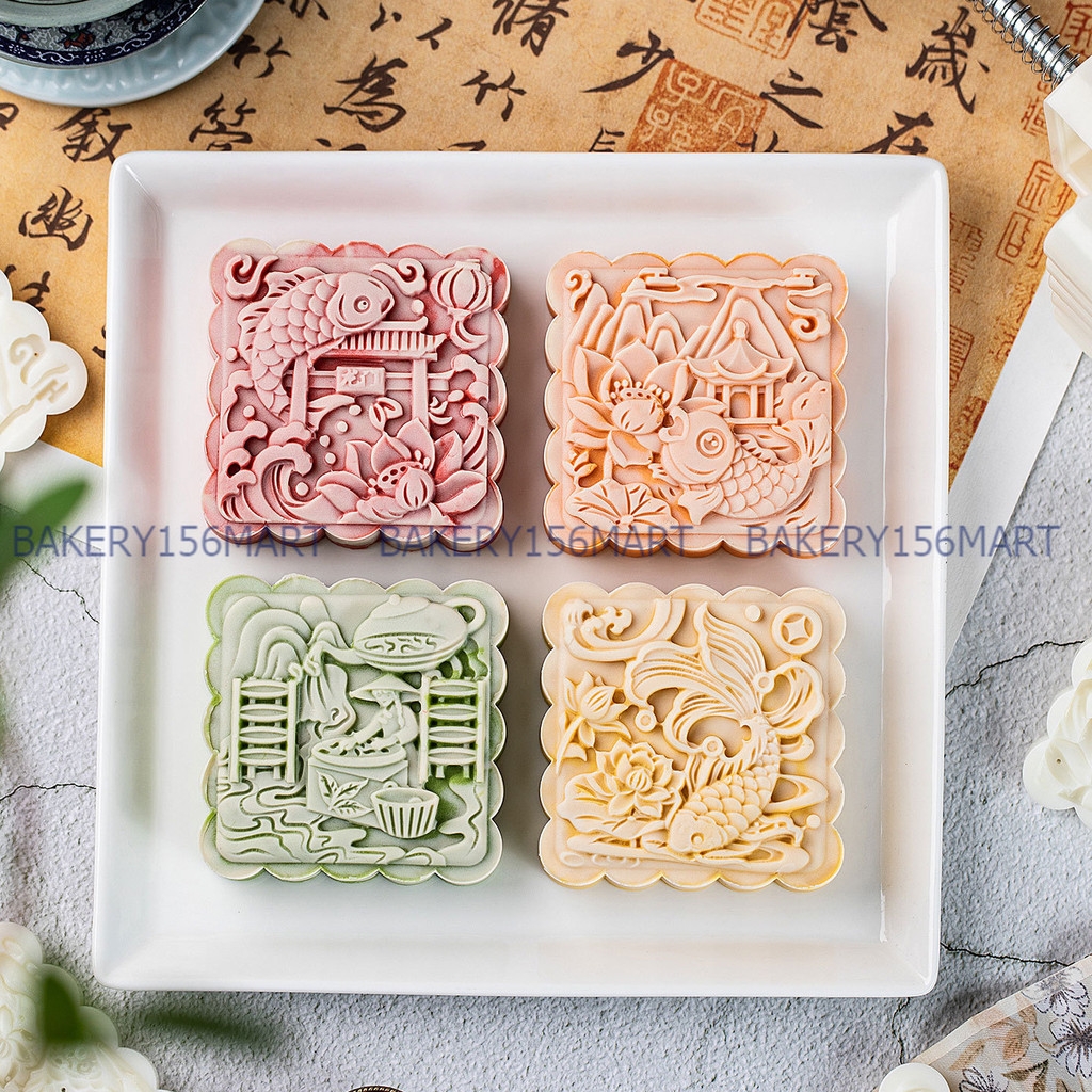 150G 200G Khuôn Trung Thu 4 Mặt Cá Koi Ba Chiều - 156mart