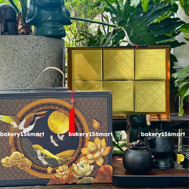 Hộp trung thu Hạc Vàng - cứng cao cấp 4 bánh trà / 6 bánh