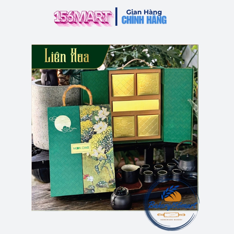 Hộp trung thu Liên Hoa quai trúc gắn đá Premium -  4 bánh trà / 6 bánh