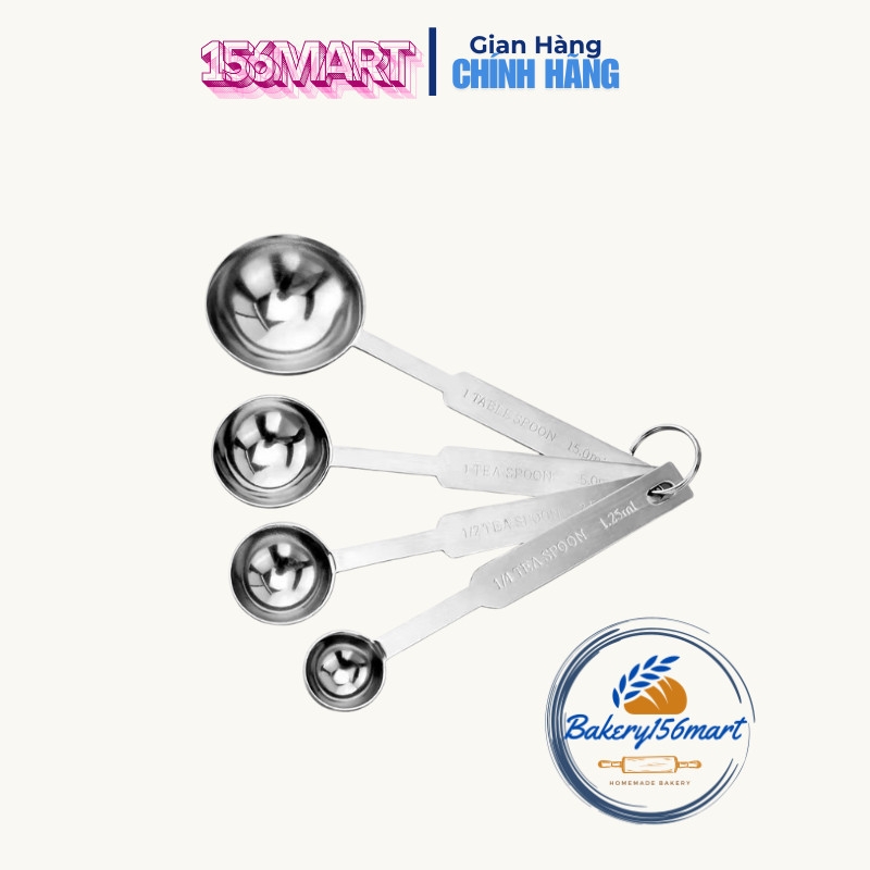 Muỗng Đong Định Lượng Inox Không Gỉ Bộ 4 Cây (15ml / 5ml / 2.5ml / 1.25ml) - 156mart