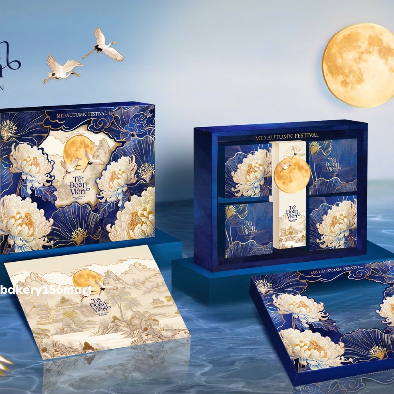 Set 5-10 Hộp Bánh Trung Thu Cao Cấp 4 Bánh Trà - Hộp Trung Thu 6 Bánh Lam Cúc