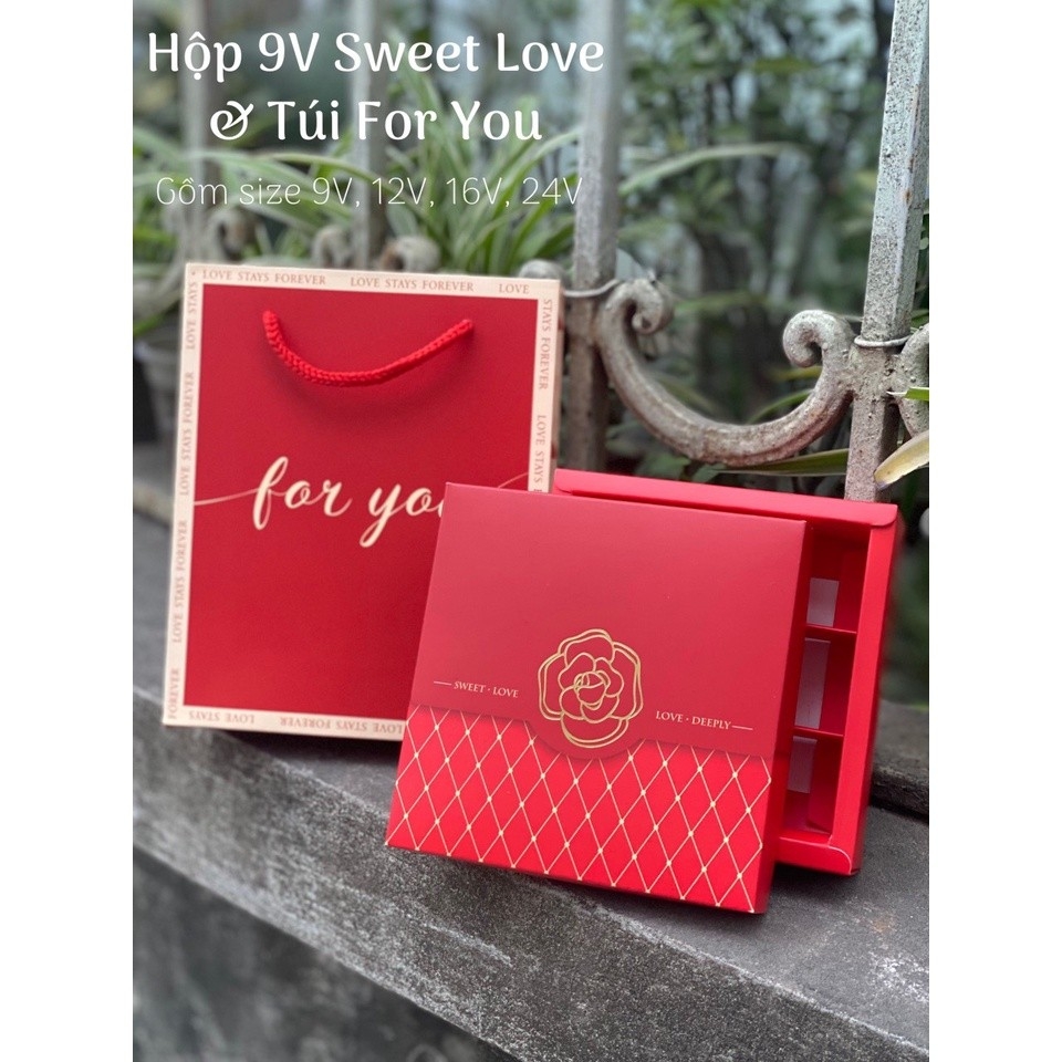 FULL BỘ TÚI HỘP TAG VALENTINE (CHƯA KÈM THIỆP) ĐỰNG SOCOLA/CHOCOLATE  9, 12, 16 & 24 VIÊN