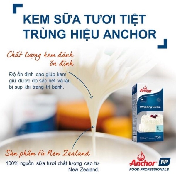 Kem Whipping cream Anchor, Whipping, kem sữa tươi whipping hộp 1lit/250ml
