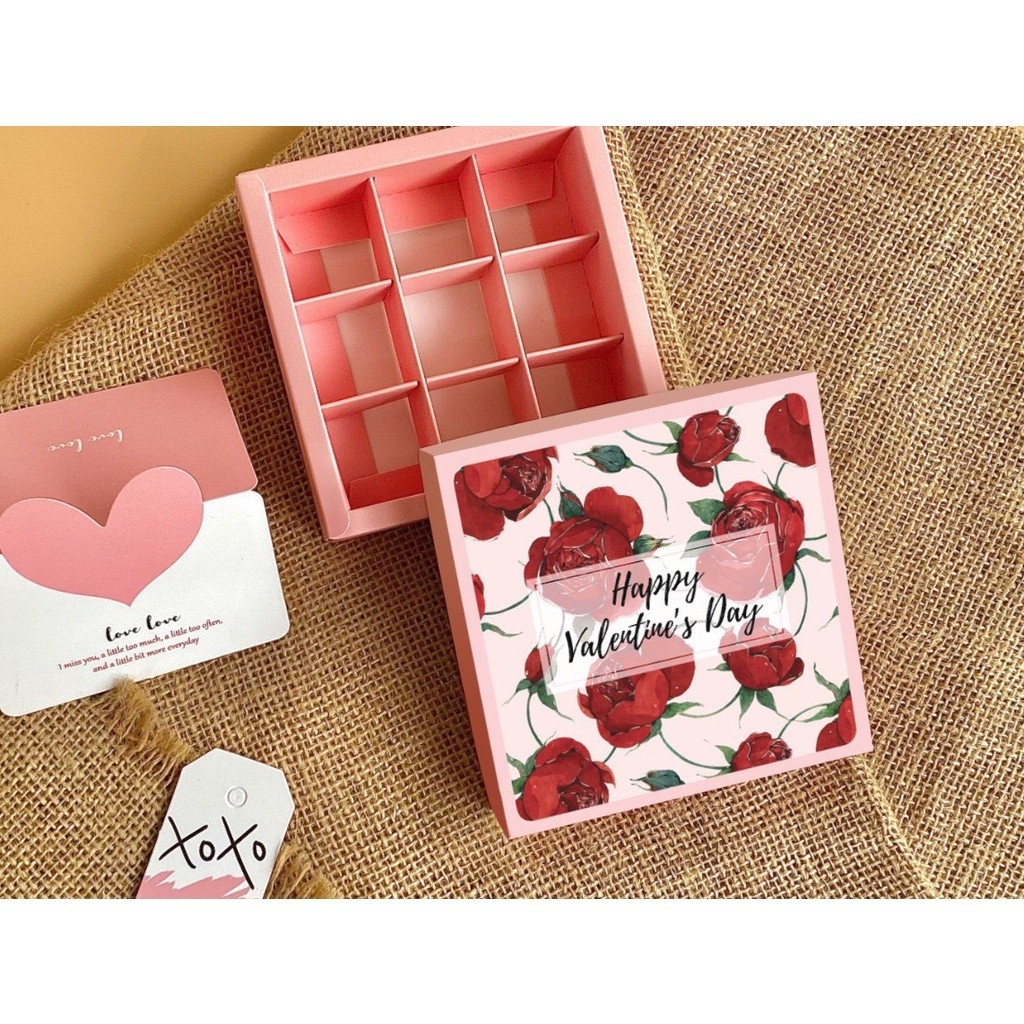 FULL BỘ TÚI HỘP TAG VALENTINE (CHƯA KÈM THIỆP) ĐỰNG SOCOLA/CHOCOLATE  9, 12, 16 & 24 VIÊN
