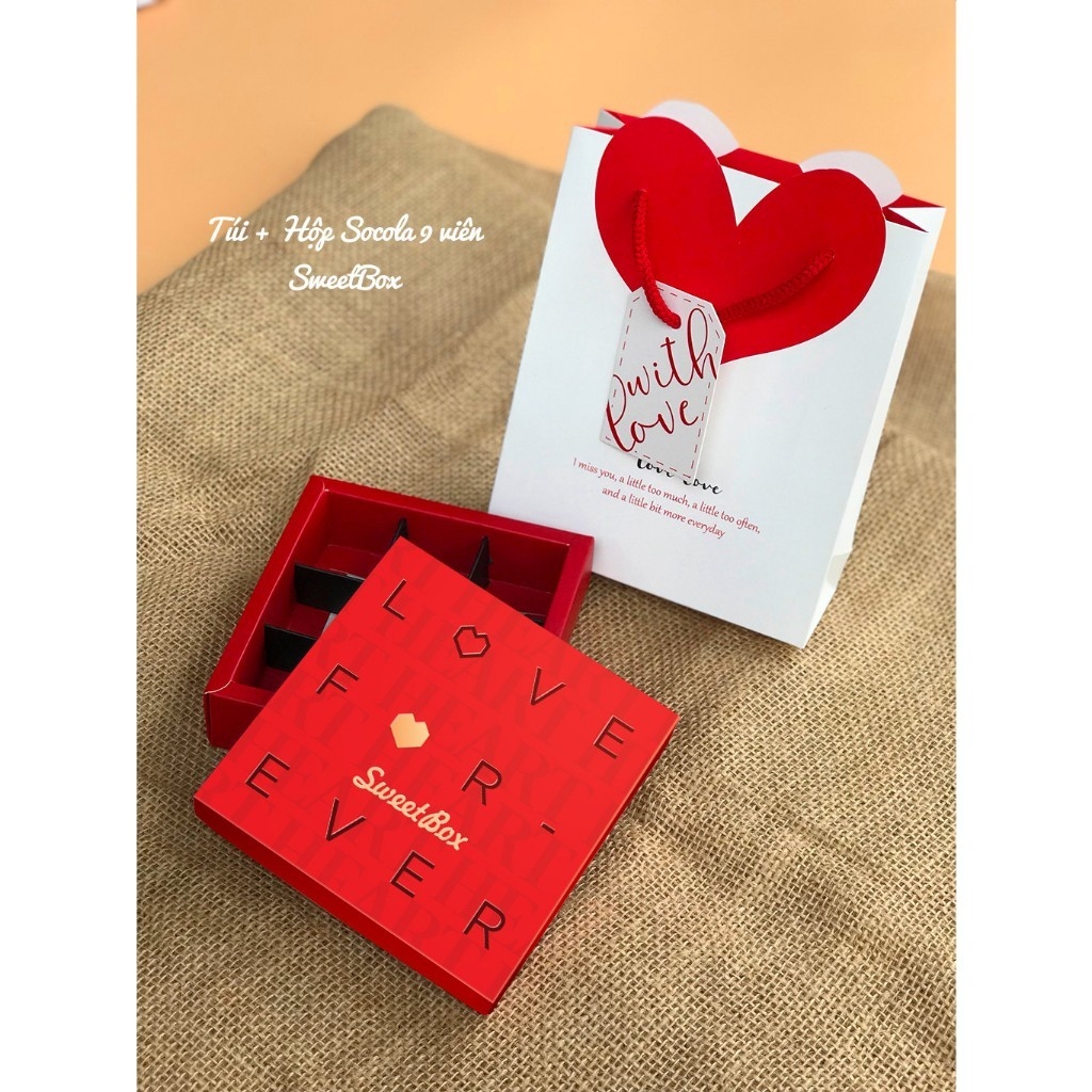 FULL BỘ TÚI HỘP TAG VALENTINE (CHƯA KÈM THIỆP) ĐỰNG SOCOLA/CHOCOLATE  9, 12, 16 & 24 VIÊN