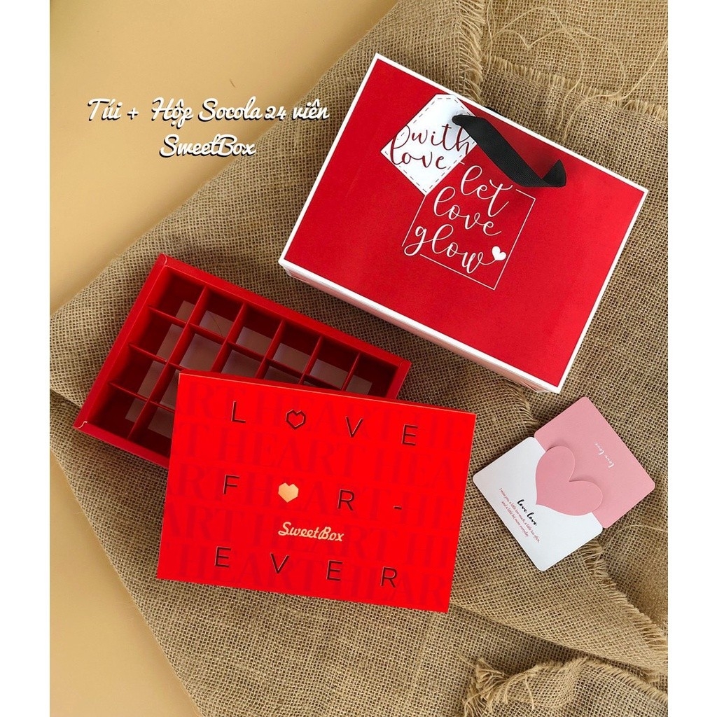 FULL BỘ TÚI HỘP TAG VALENTINE (CHƯA KÈM THIỆP) ĐỰNG SOCOLA/CHOCOLATE  9, 12, 16 & 24 VIÊN
