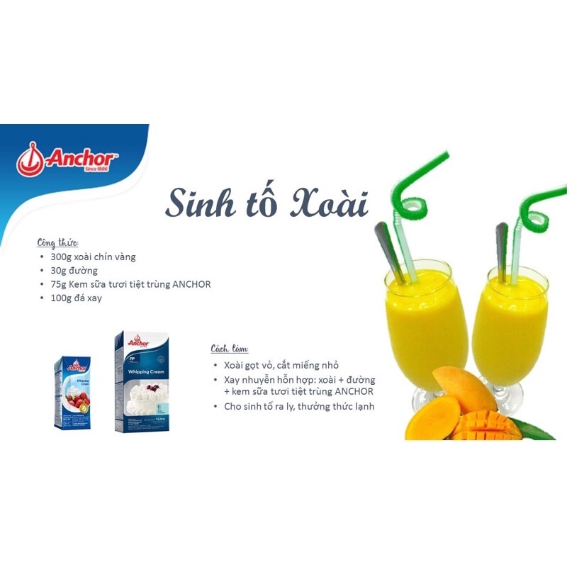 Kem Whipping cream Anchor, Whipping, kem sữa tươi whipping hộp 1lit/250ml