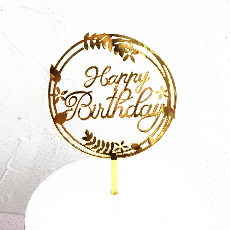 Cây cắm happy brithday meka trang trí bánh sinh nhật tráng gương, thẻ cắm meca