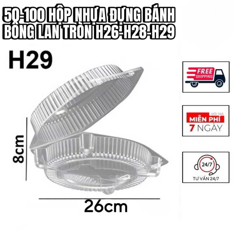 50-100 Hộp Nhựa Đựng Bánh Bông Lan Tròn H26 - H28 – H29