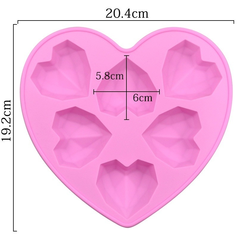 Khuôn silicon tim kim cương 3d làm bánh socola thạch cau râu 6 ô, 8 ô, 15 ô, tim lớn valentine