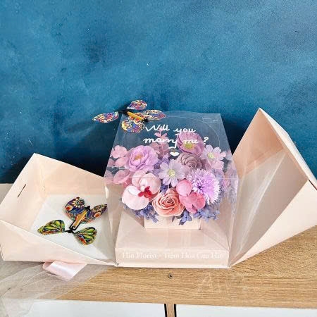 Hộp Hoa Mở Đôi, Hộp Giấy Cắm Hoa, Đựng Quà Tặng, Bánh Kem 20cm [Hộp Hoa Hồ Điệp]