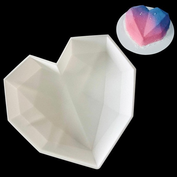 Khuôn silicon tim kim cương 3d làm bánh socola thạch cau râu 6 ô, 8 ô, 15 ô, tim lớn valentine