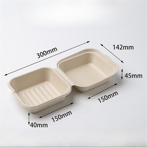 Hộp bã mía vuông đựng bánh, hamburger dùng một lần kích thước: 15 x 15 x 8 cm | Đáy: 9 x 9 cm -156MART