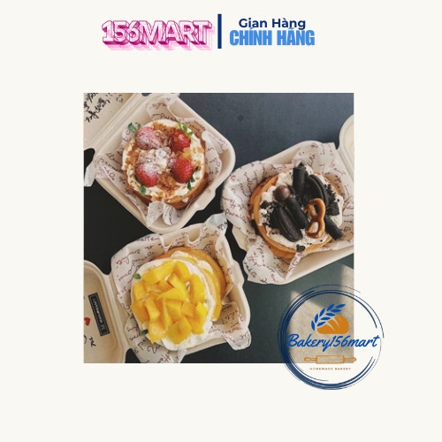 Hộp bã mía vuông đựng bánh, hamburger dùng một lần kích thước: 15 x 15 x 8 cm | Đáy: 9 x 9 cm -156MART
