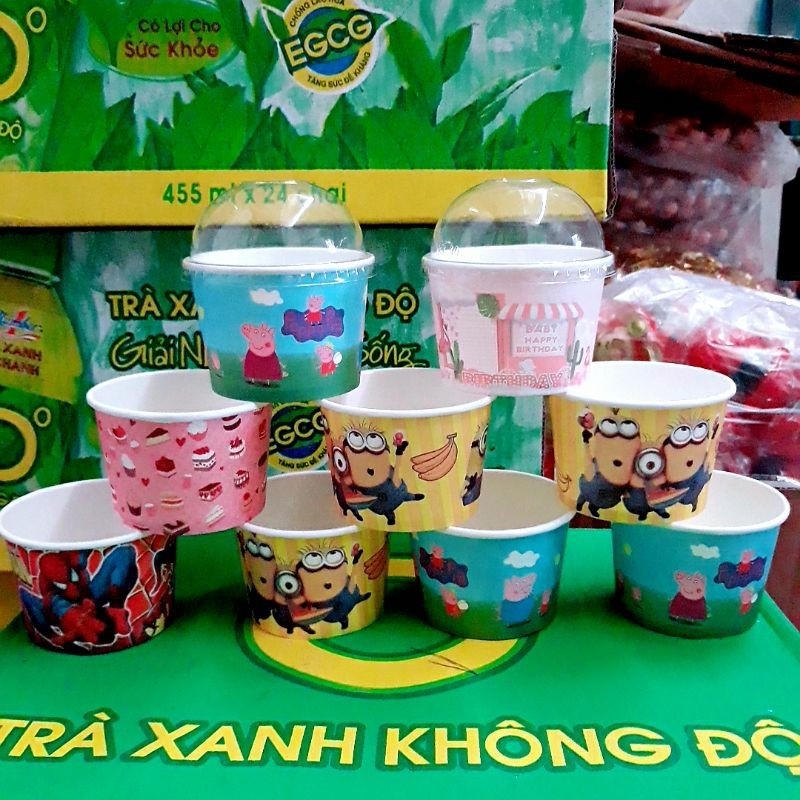 SET 50-100 LY GIẤY ĐỰNG KEM TƯƠI XINH XẮN, GIỮ LẠNH LÂU, CỐC CỪU 240ML KÈM NẮP CẦU