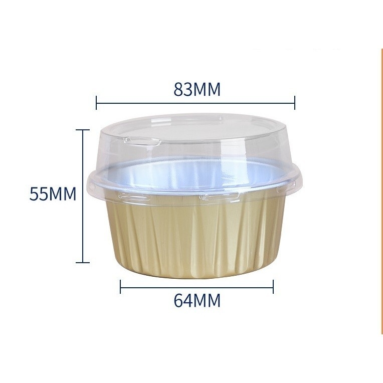 50 Cốc Nhôm Cốc Thiếc Đựng Bánh Tart Trứng, Nướng Bánh Trực Tiếp 125ml Kèm Nắp Trong [8435]