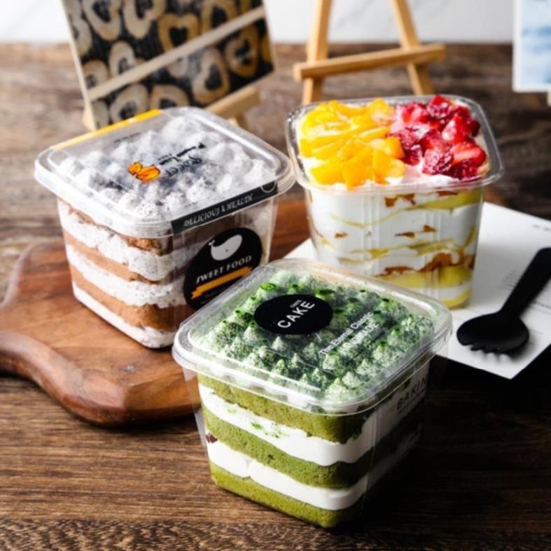 50 -100 Hộp Nhựa HT10-8 Vuông Đựng Bánh Lạnh, Bánh Mousse, Tiramisu B10-8 JB10