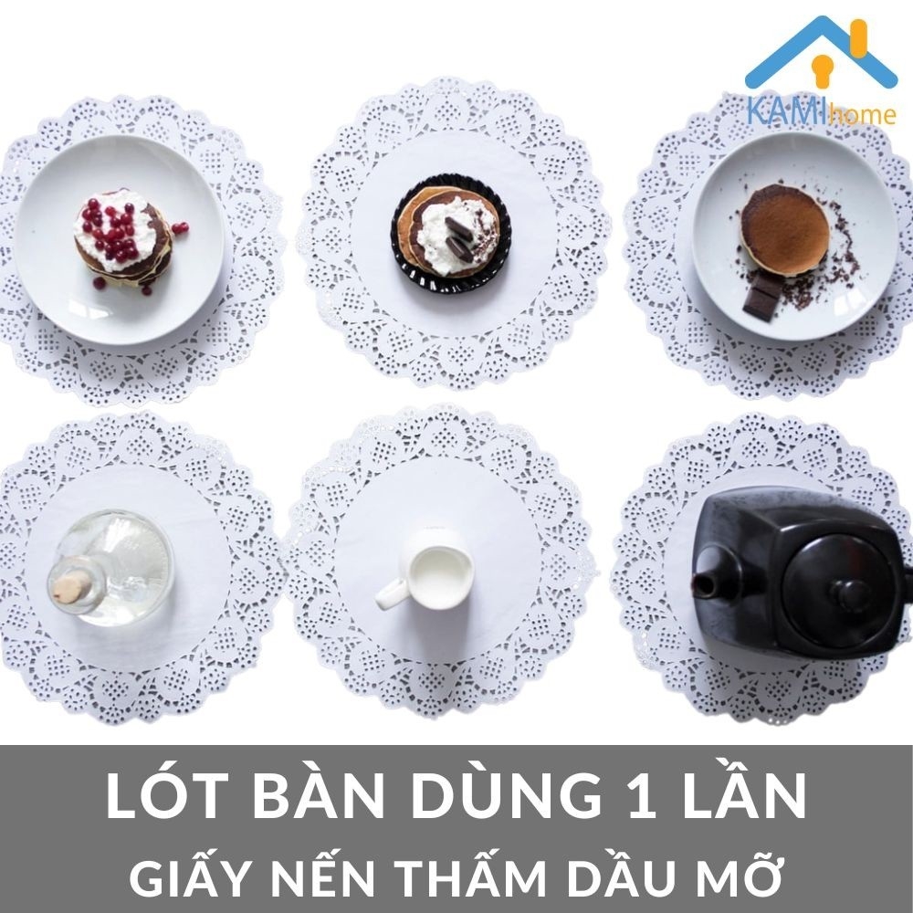 (Bộ 140 tờ) Giấy nến có hoa văn cho nồi chiên không dầu và trang trí trải bàn ăn (Cỡ 21.5cm)