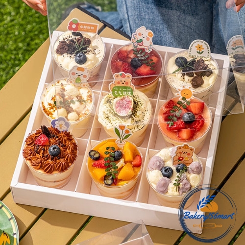 Set Hộp Giấy Trắng 9 Ngăn Nắp Nhựa Trong Mica Đựng Bánh Ngọt Mix, Bánh Kem, Cupcake -156mart