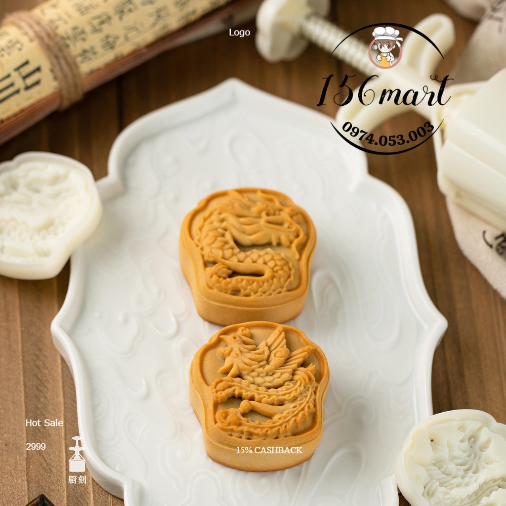 Khuôn Bánh Trung Thu Rồng Phượng 75G Ba Chiều Trung Quốc Rồng Ép Tay Bánh Dứa Nhân Đậu Xanh