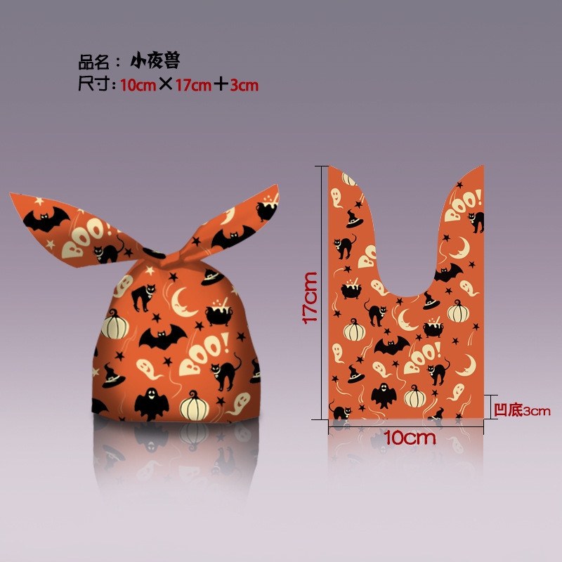 Set Túi Quà Tai Thỏ Halloween - Túi Bao Bì Bánh Quy Kẹo - Họa Tiết Dơi Zombie Bí Ngô