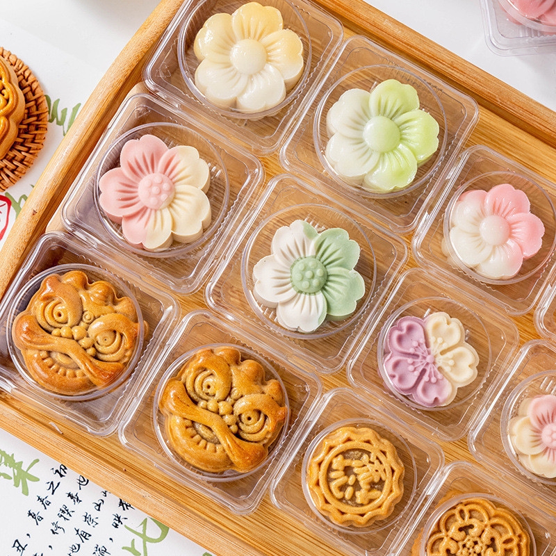 50 Khay có nắp đựng bánh trung thu, bánh da tuyết, bánh lòng đỏ trứng 50g - 80g