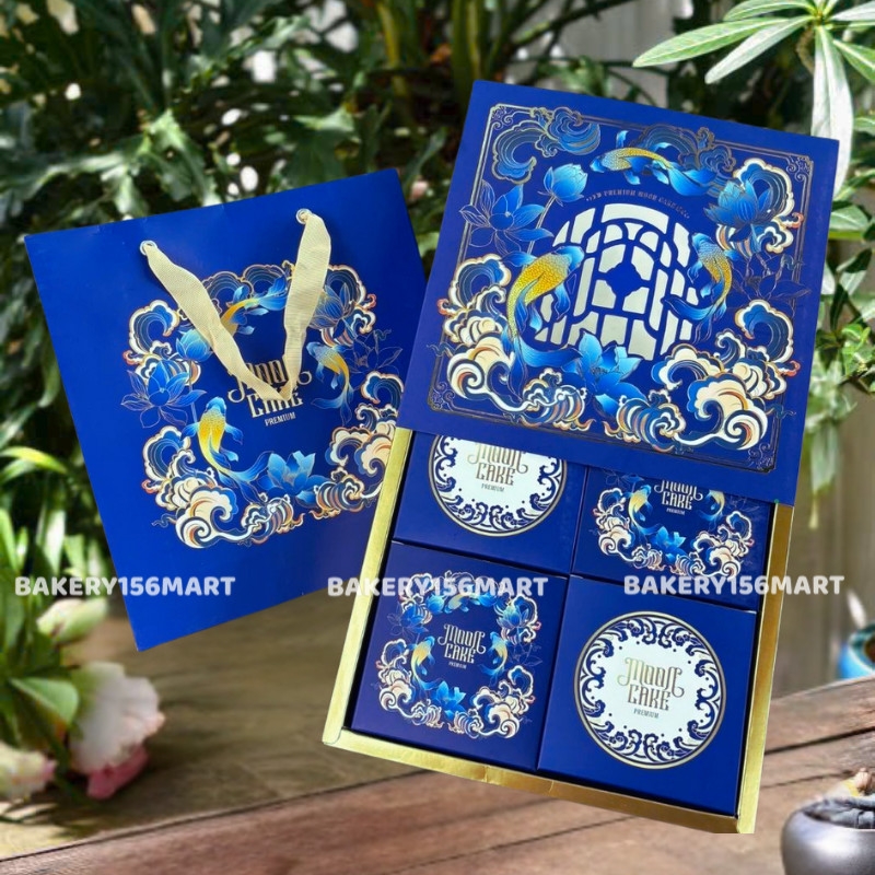 5 -10 Hộp Đựng 4 Bánh Trung Thu  LIÊN NGƯ XANH 150g - 250g