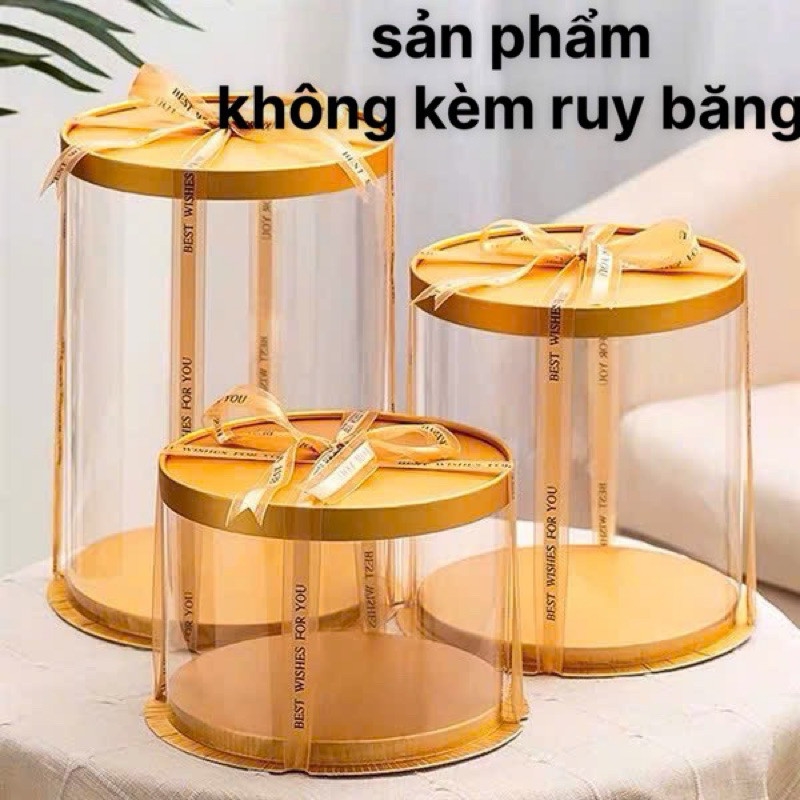 Hộp Mica trụ Tròn dùng cho Hoa, Quà, Bánh (Không kèm dây Ruy Băng)