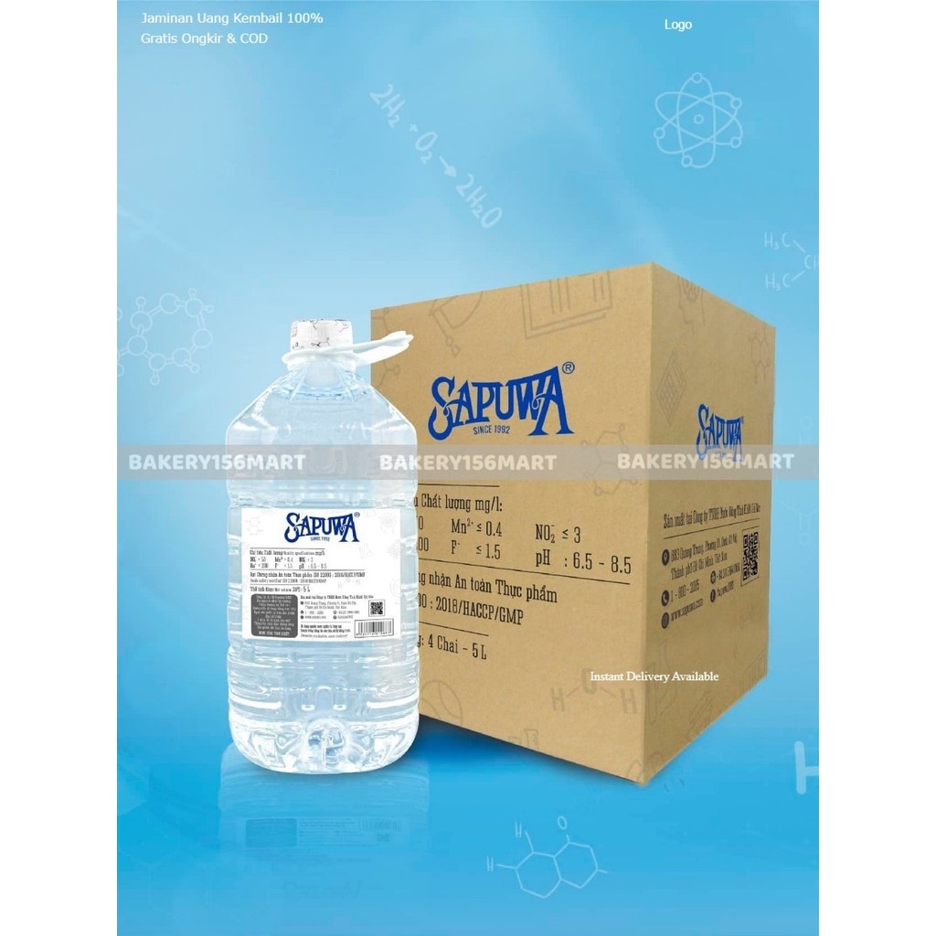 Thùng 4 chai nước tinh khiết 5L Sapuwa