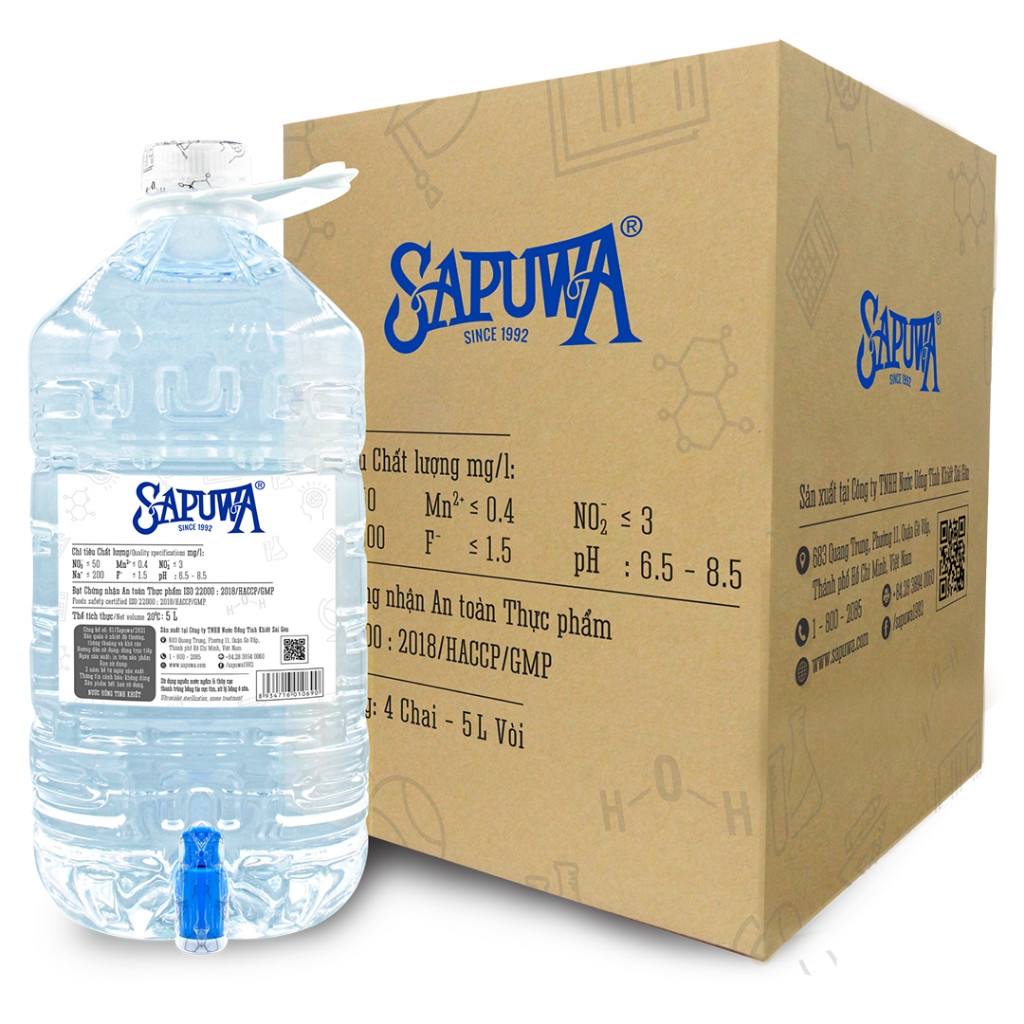 Thùng 4 chai nước tinh khiết 5L vòi - 156mart