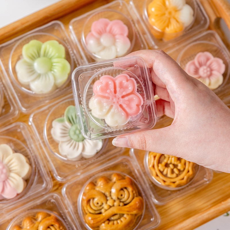 50 Khay có nắp đựng bánh trung thu, bánh da tuyết, bánh lòng đỏ trứng 50g - 80g